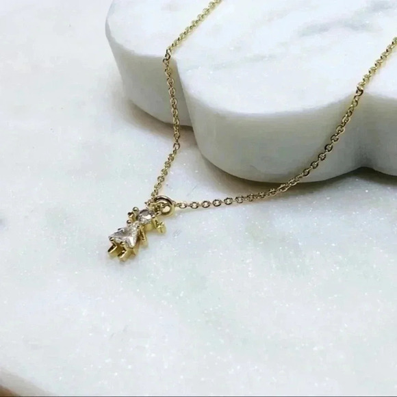 PETITE Rhinestone Girl Charm Necklace Mom Gift gold plated 🔅 - Picture 4 of 10